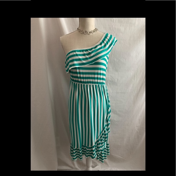 NWOT Women’s Knee Length Jade and White Striped Dress Large - Picture 9 of 10